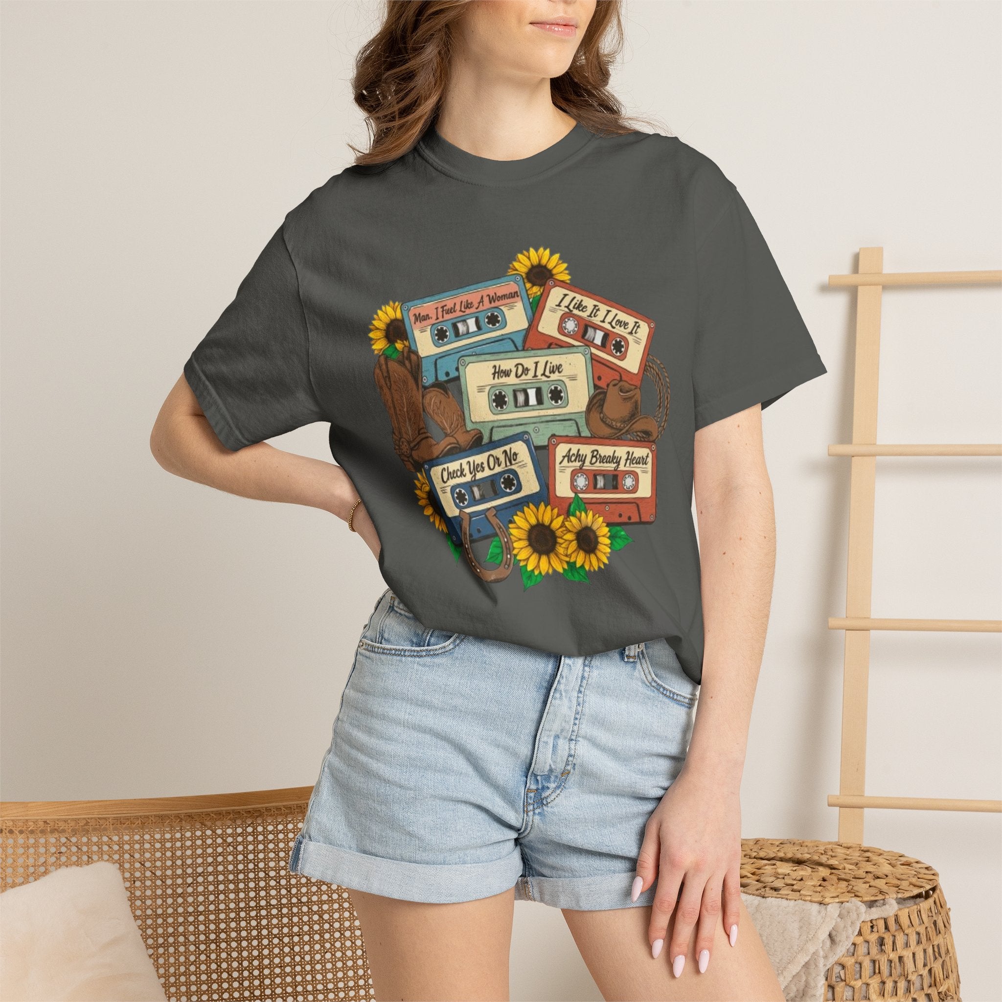Cassette Mix T Shirt Retro Sunflower Tape Design