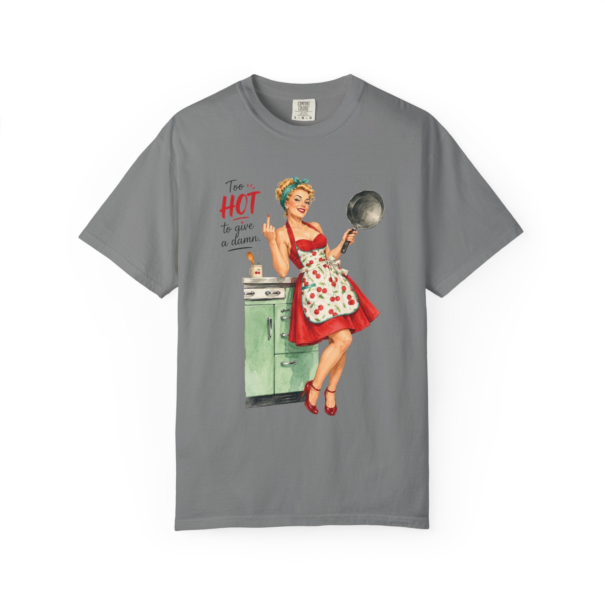 Vintage Pinup Cooking T-Shirt Too Hot to Handle Kitchen Tee