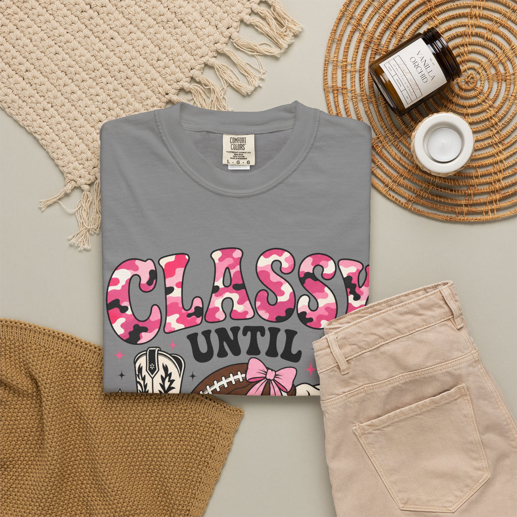 Classy Until Kickoff Football T Shirt Retro Cowgirl Game Day Tee