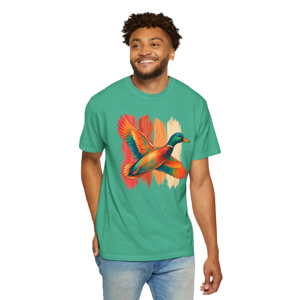 Colorful Flying Duck Tee | Vibrant Mallard Illustration, Nature Shirt