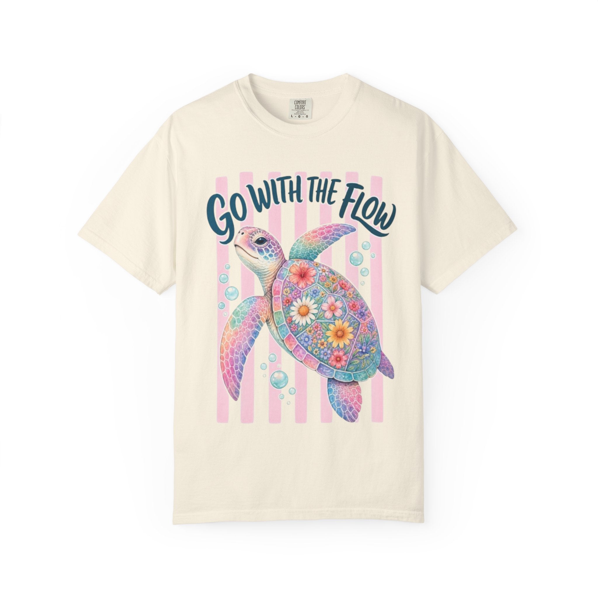 T-Shirt Go With The Flow Floral Sea Turtle Graphic Tee