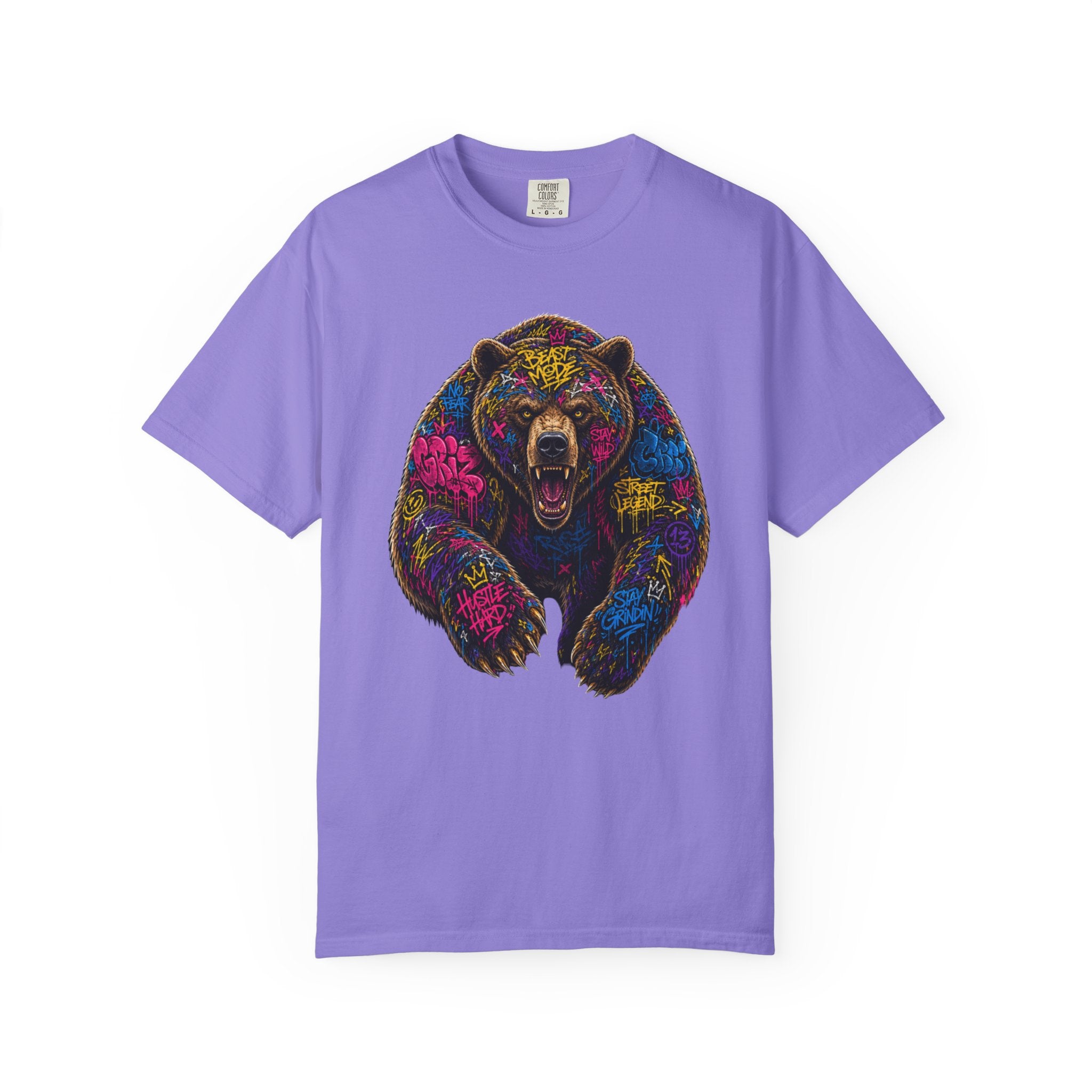 Bear Graffiti TShirt Neon Street Art Roaring Bear Graphic Tee