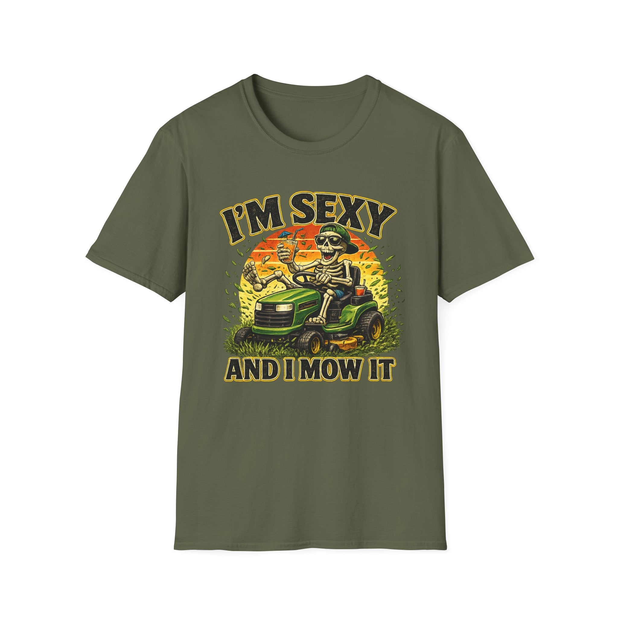 T-Shirt I'm Sexy and I Mow It Funny Skeleton Lawn Mower Tee