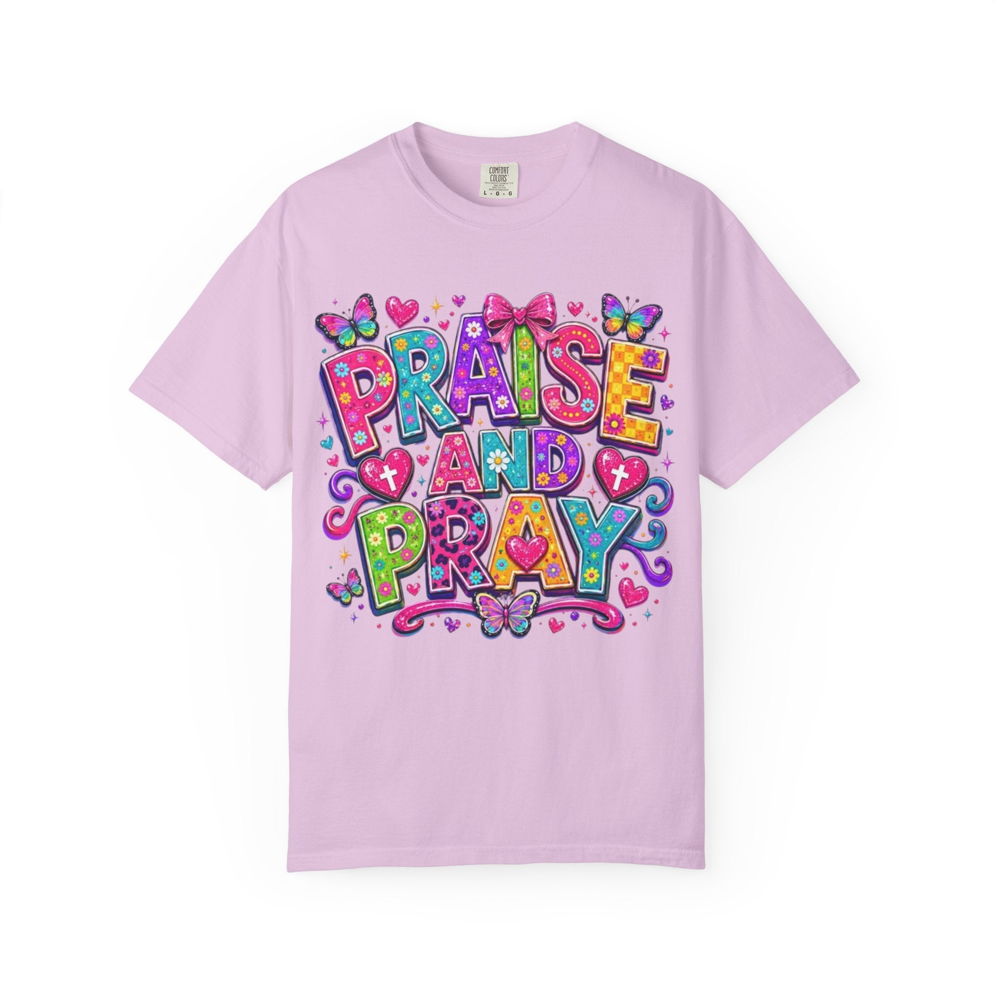 Praise and Pray T Shirt Colorful Christian Faith Graphic Tee