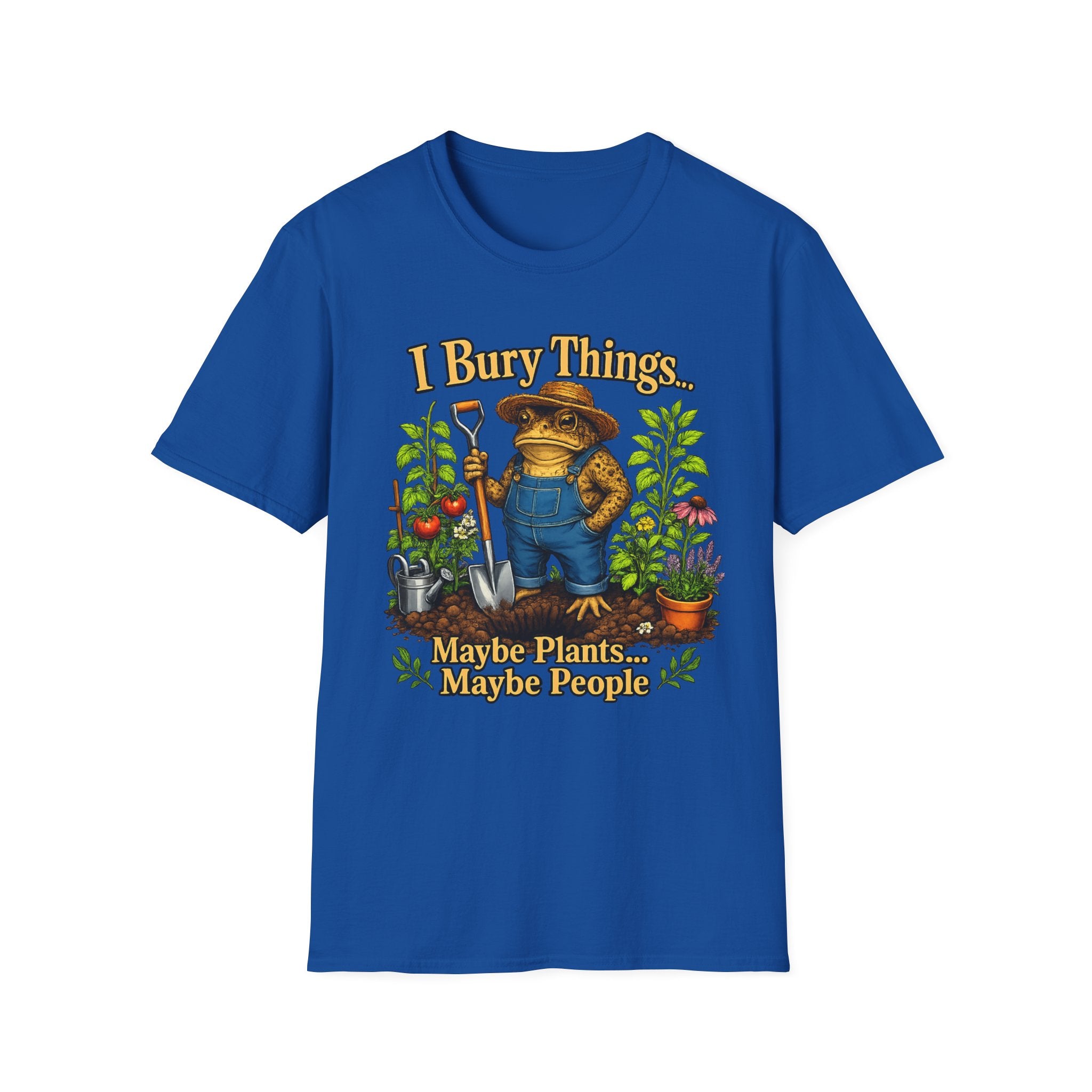 Garden T-Shirt — "I Bury Things" Frog Gardener Tee (Maybe Plants, Maybe People)