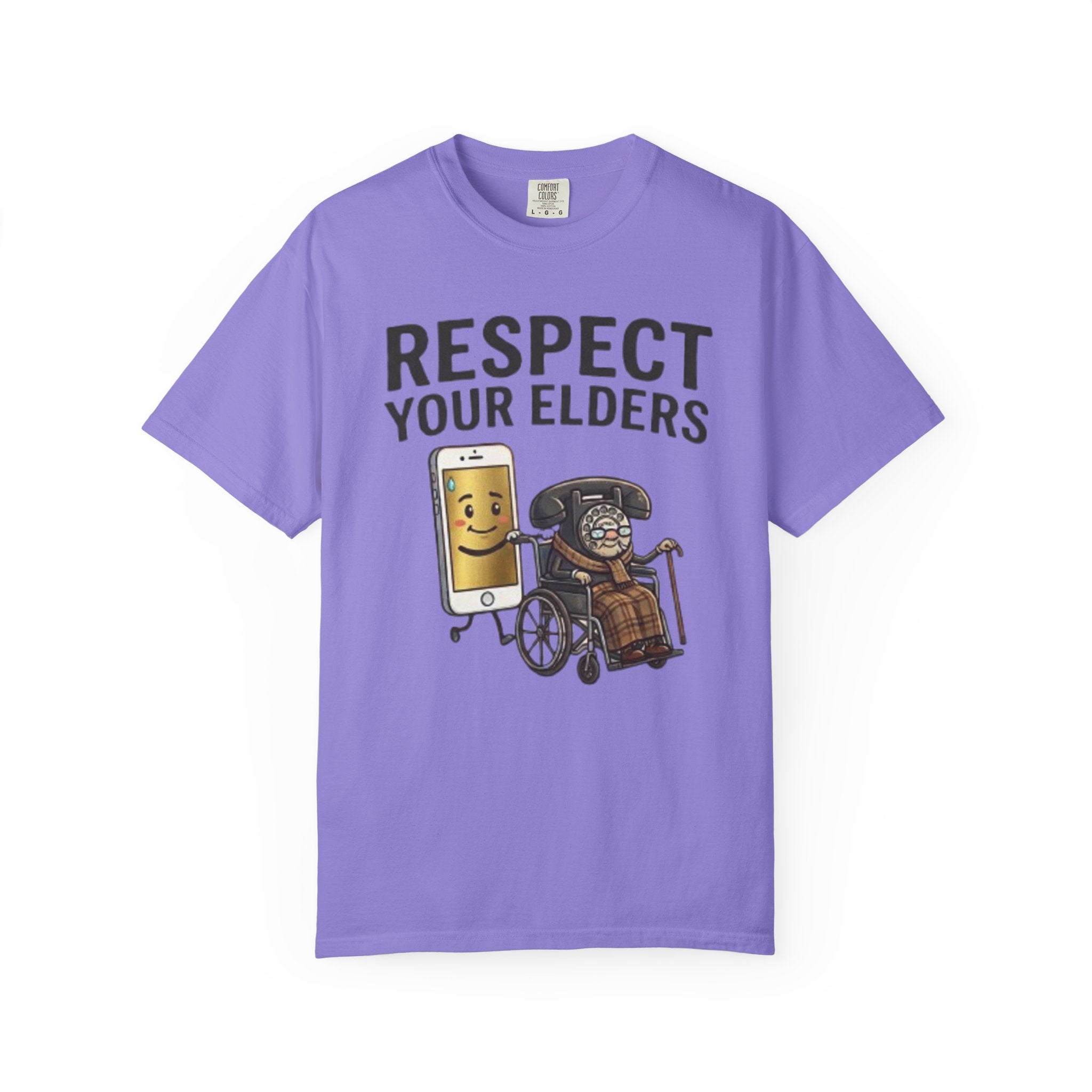 Respect Your Elders T-Shirt  Funny Retro Phone and Wheelchair Graphic Tee