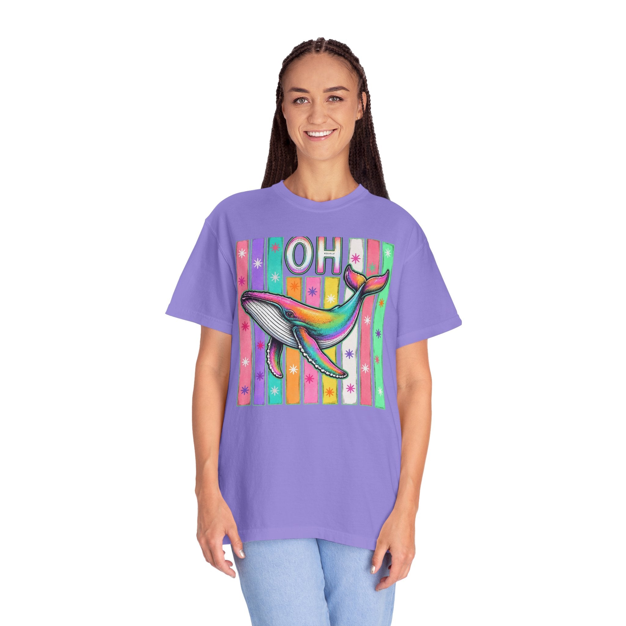 Oh Rainbow Whale T Shirt Retro Striped Graphic Tee