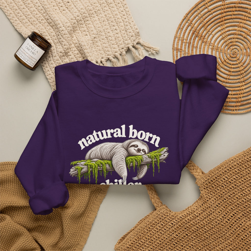 Natural Born Chiller Sloth Sweatshirt, Funny Sloth Crewneck, Cute Animal Sweater, Cozy Introvert Gift, Vintage Sloth Lover Shirt