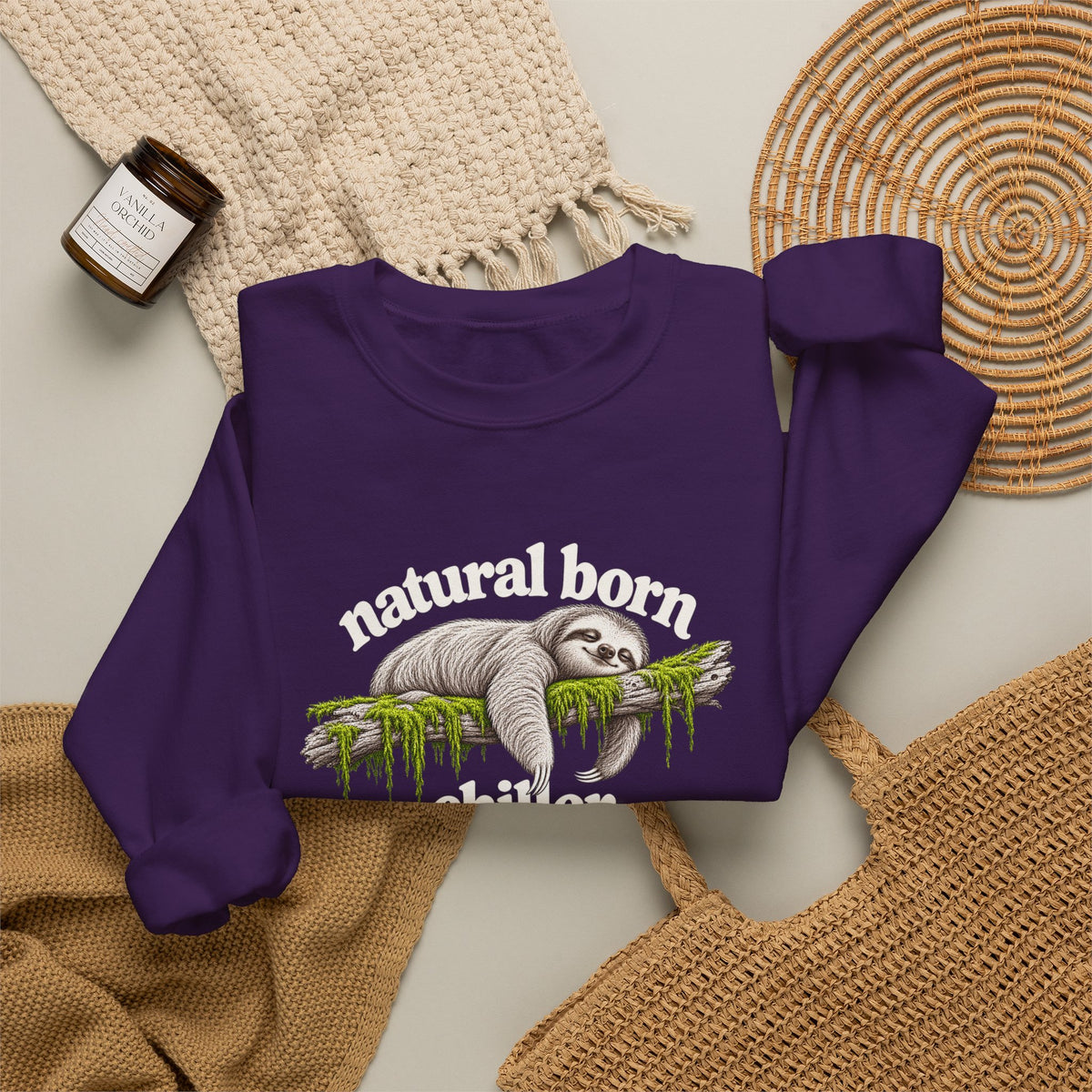 Natural Born Chiller Sloth Sweatshirt, Funny Sloth Crewneck, Cute Animal Sweater, Cozy Introvert Gift, Vintage Sloth Lover Shirt