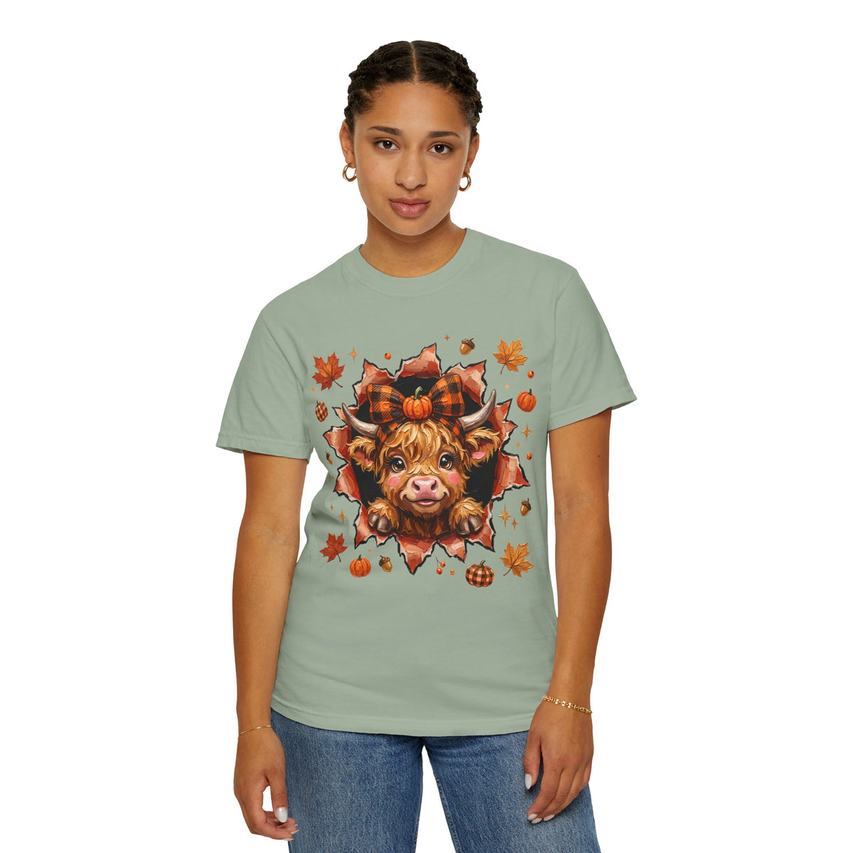 Highland Cow Autumn Tee Shirt Cute Fall Plaid Calf Design