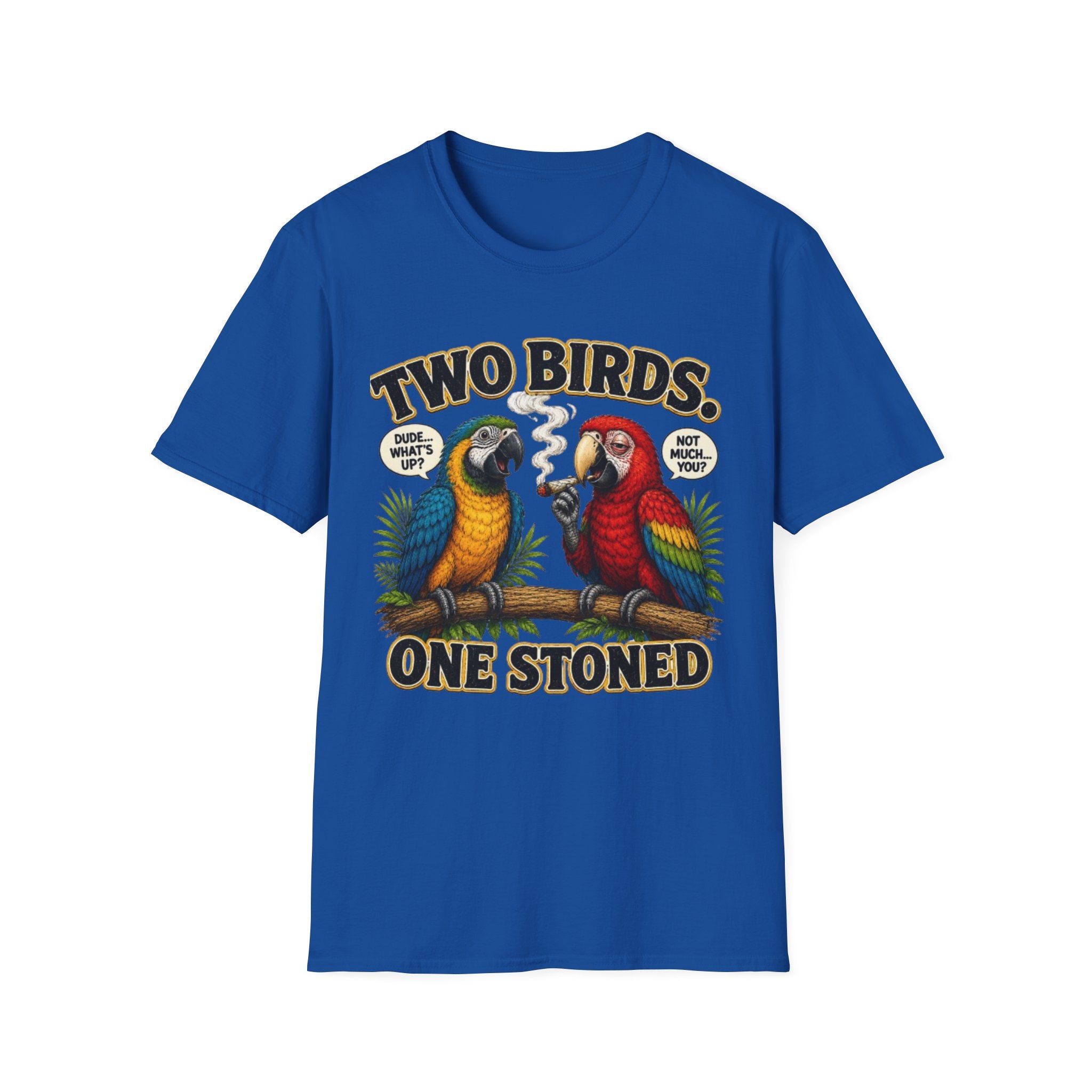 Parrot Graphic Tee Two Birds. One Stoned. Vintage Cannabis Humor T-Shirt