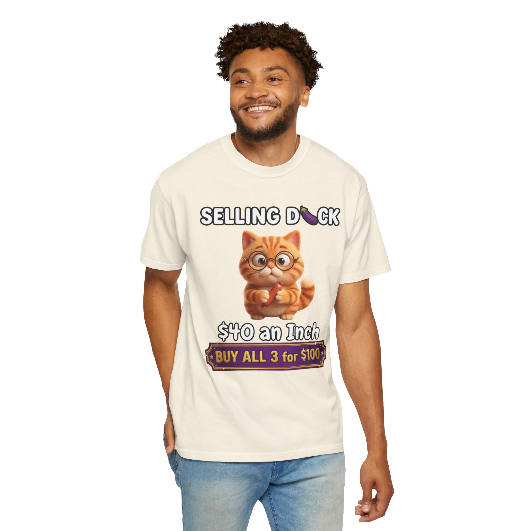 Funny Cat Graphic T-Shirt  Selling D ck Novelty Tee with Cute Kitten 40 an Inch Slogan