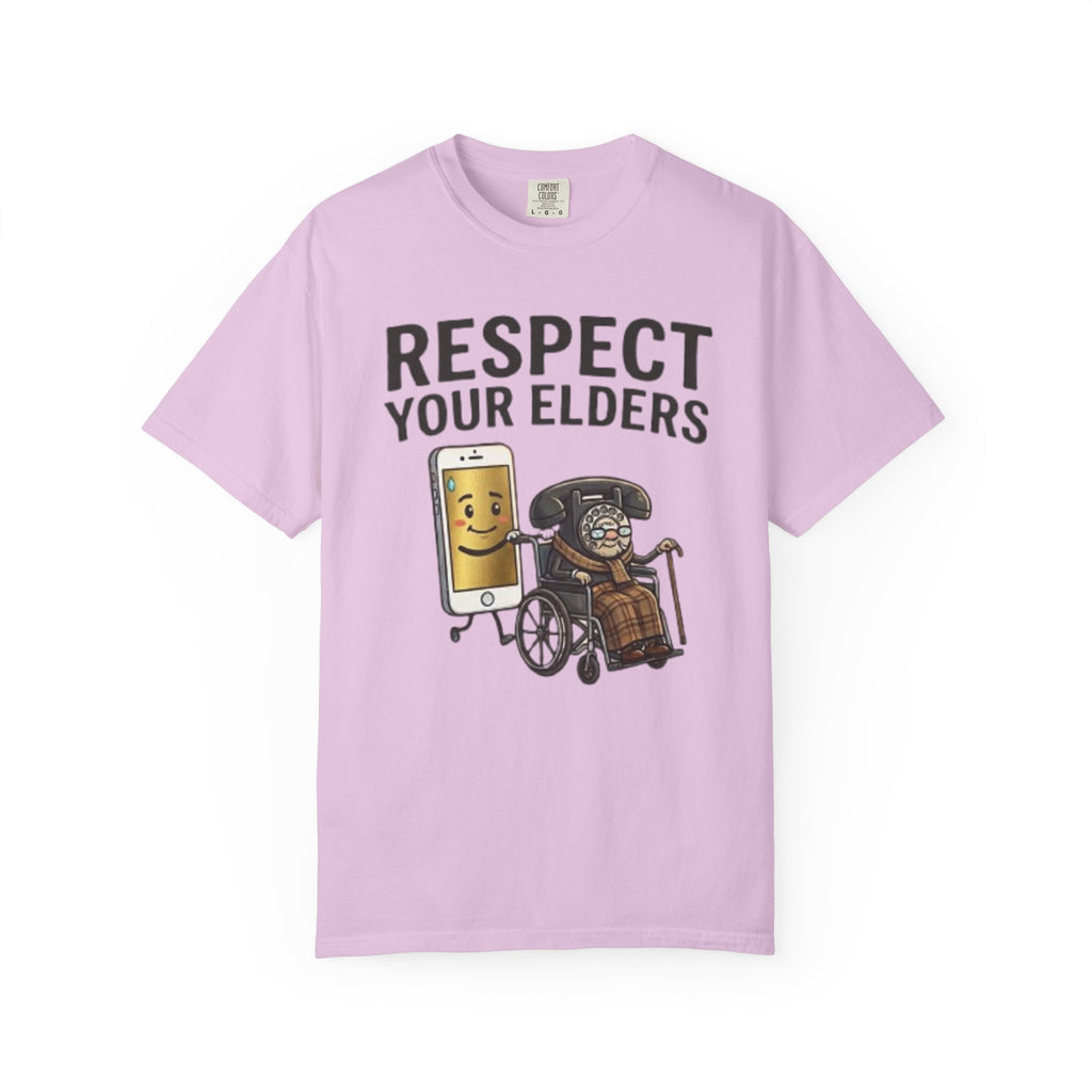 Respect Your Elders T-Shirt  Funny Retro Phone and Wheelchair Graphic Tee