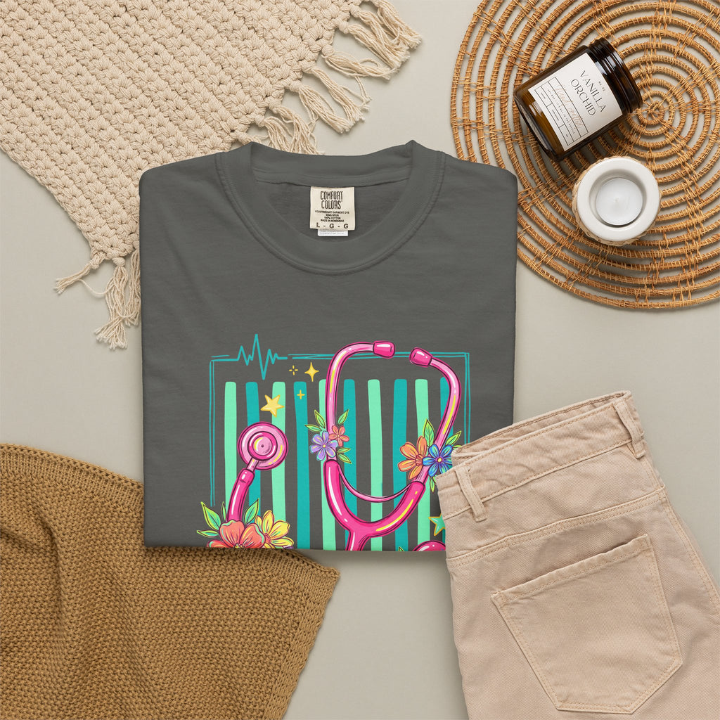 Created With a Purpose Nurse Shirt, Floral Stethoscope Tee, Comfort Colors Nurse T-Shirt, Nursing Student Gift, Nurse Appreciation Gift