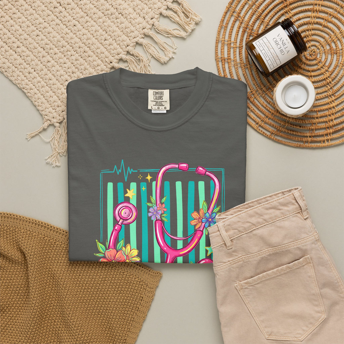 Created With a Purpose Nurse Shirt, Floral Stethoscope Tee, Comfort Colors Nurse T-Shirt, Nursing Student Gift, Nurse Appreciation Gift