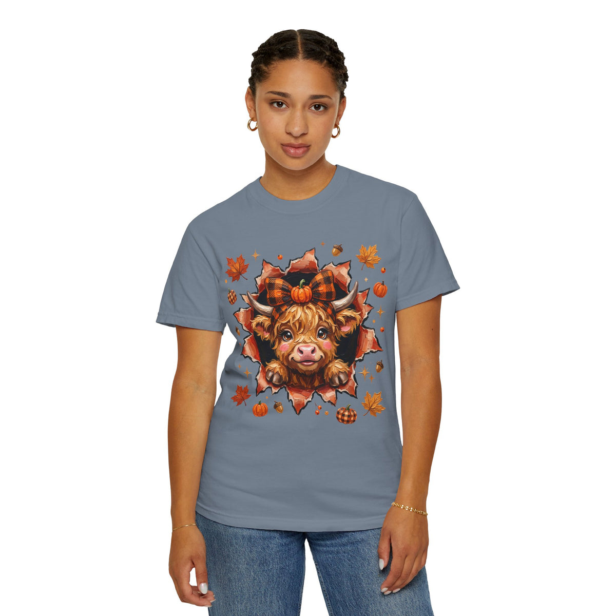Highland Cow Autumn Tee Shirt Cute Fall Plaid Calf Design