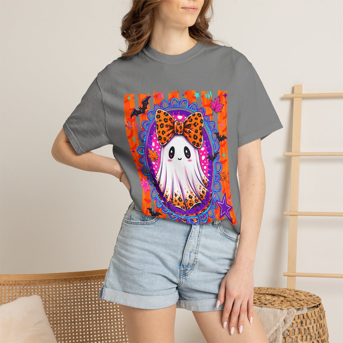 Halloween Ghost Tee Cute Polka Dot Bow Ghost Graphic T Shirt