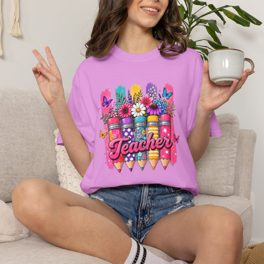Colorful Pencil Bouquet Teacher T Shirt | Floral School Design