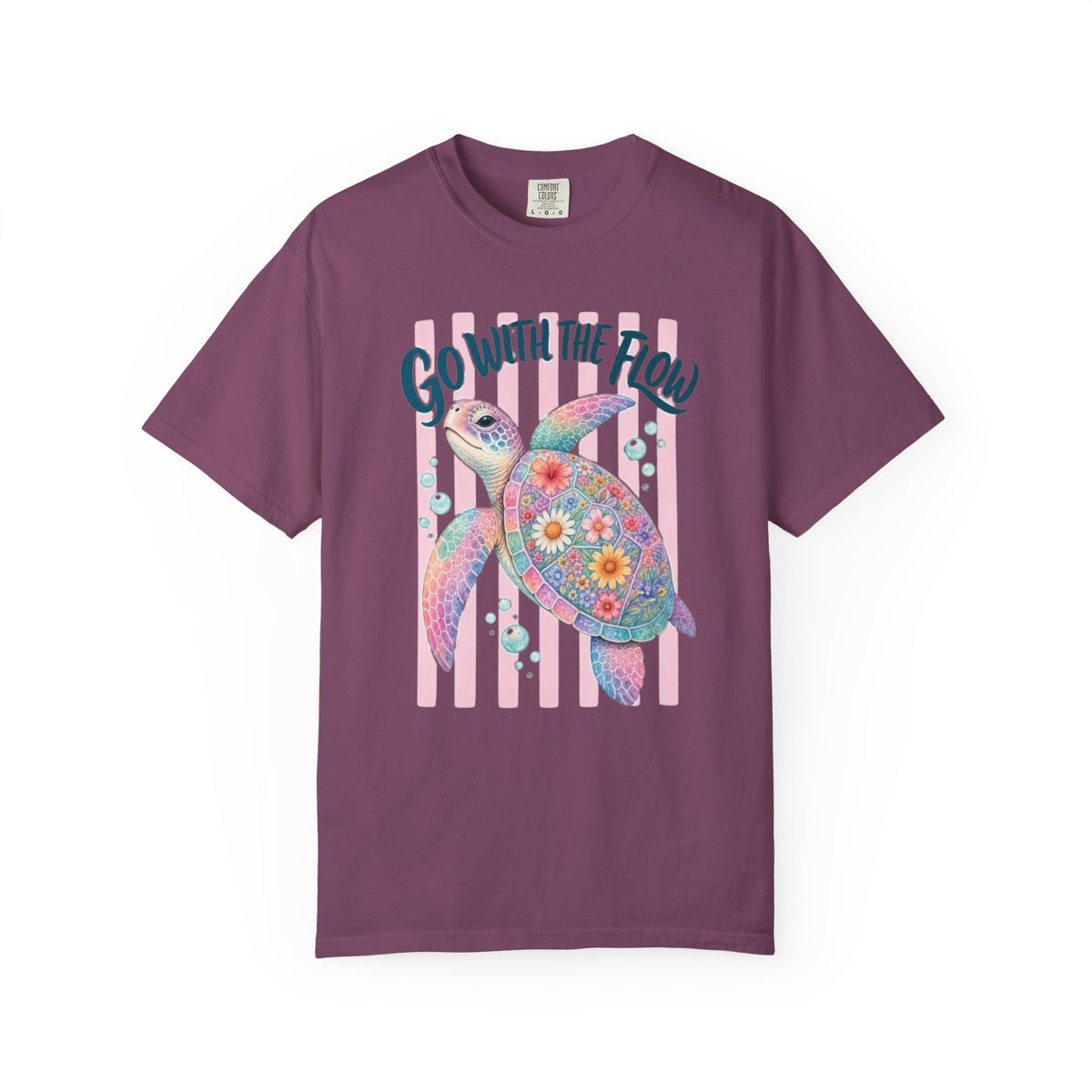 T-Shirt Go With The Flow Floral Sea Turtle Graphic Tee
