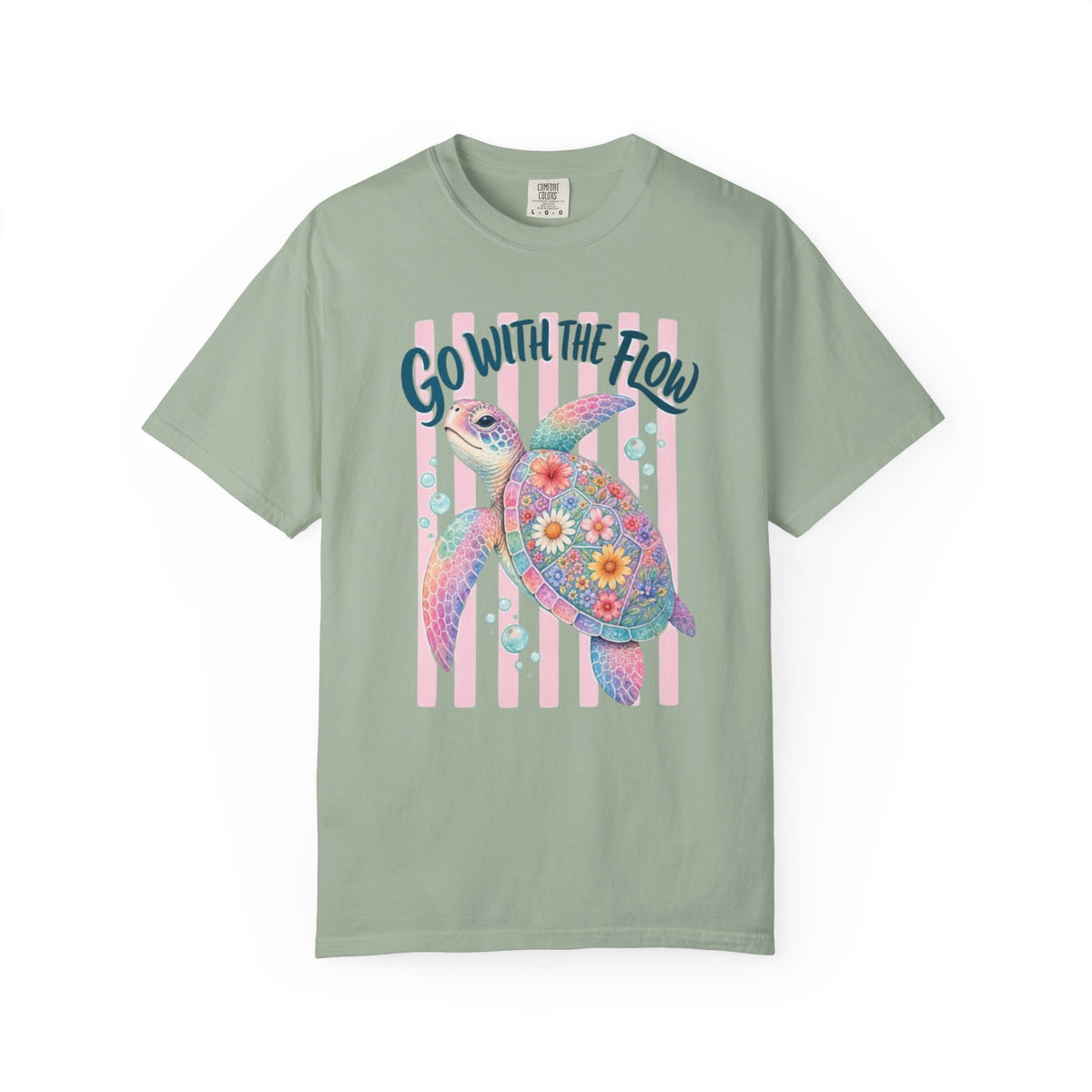 T-Shirt Go With The Flow Floral Sea Turtle Graphic Tee