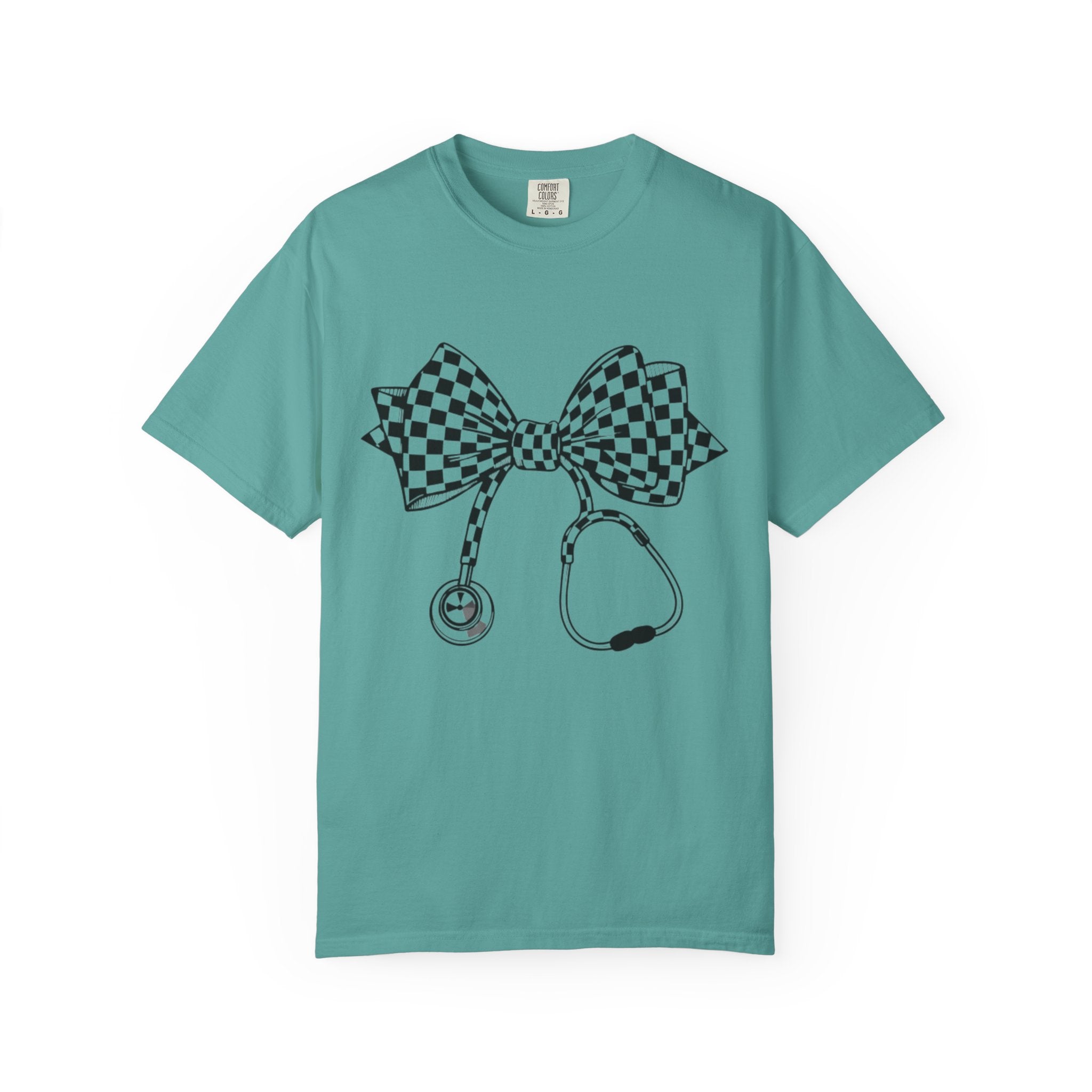 Checkerboard Bow Stethoscope T Shirt Nurse and Medical Student Gift