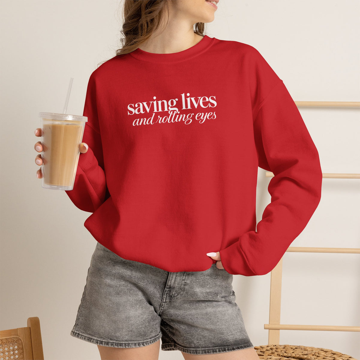 Saving Lives and Rolling Eyes Sweatshirt, Funny Nurse Gift, Doctor Sweatshirt, Healthcare Worker Gift, Sarcastic Medical Crewneck