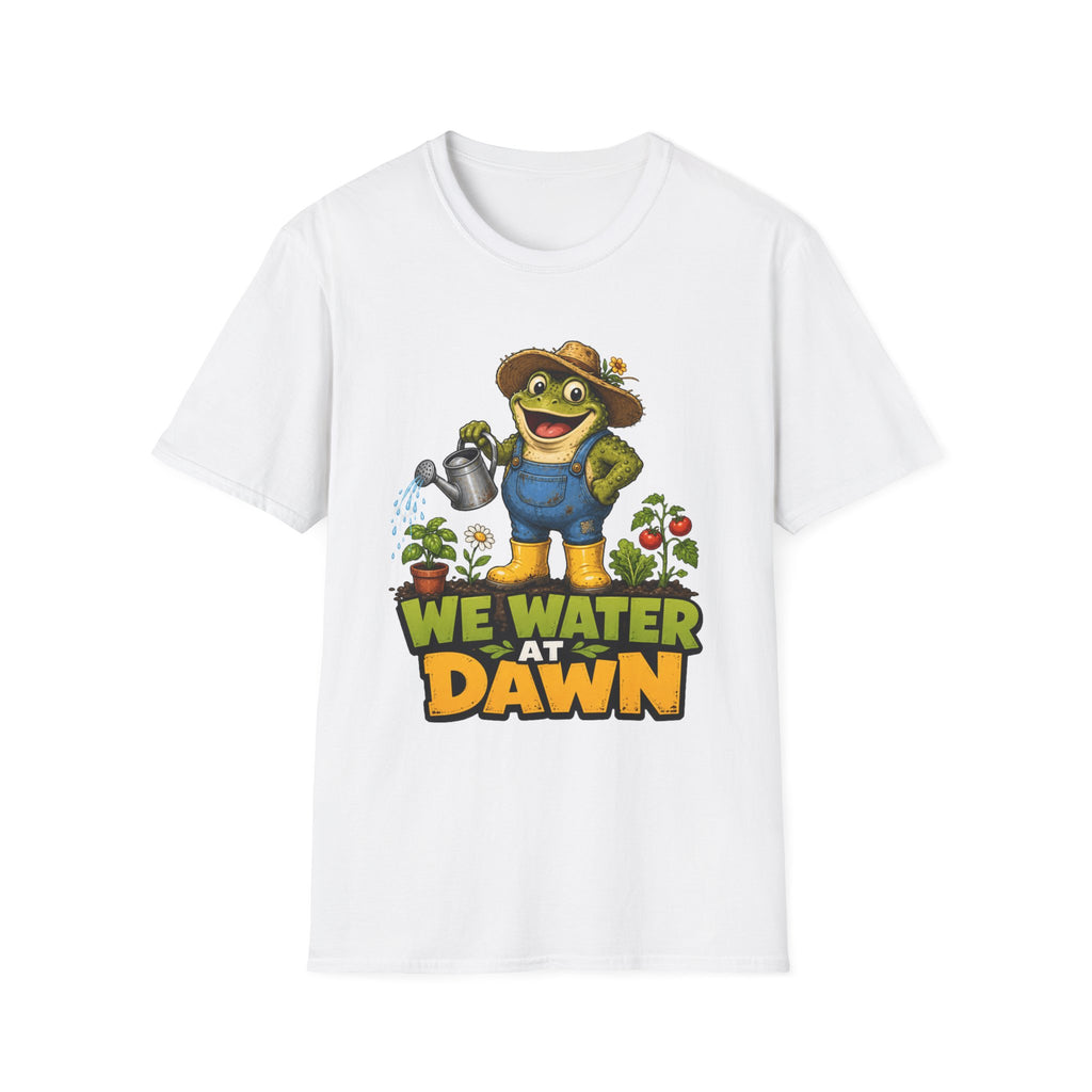 Garden Frog T‑Shirt — 'We Water at Dawn' Cute Gardener Tee