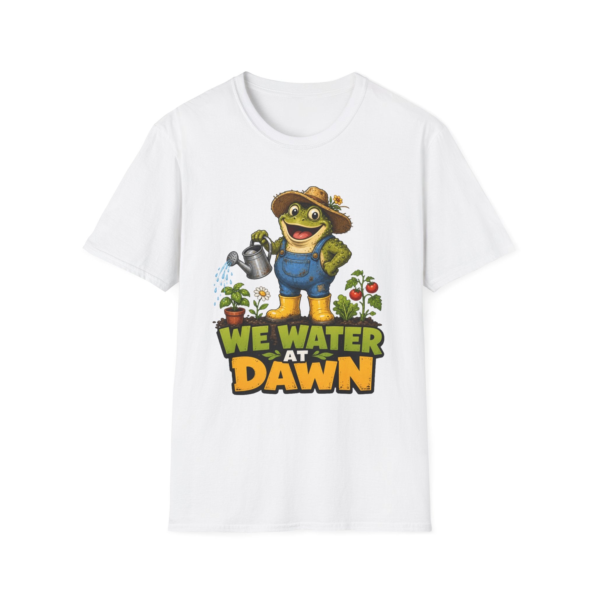 Garden Frog T‑Shirt — 'We Water at Dawn' Cute Gardener Tee
