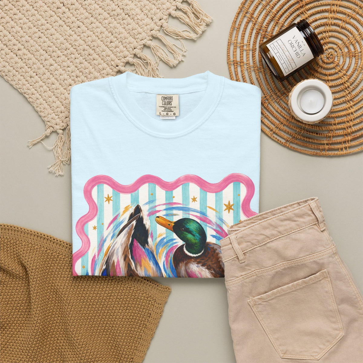 Mallard Duck Art T Shirt Colorful Paired Ducks Graphic Tee