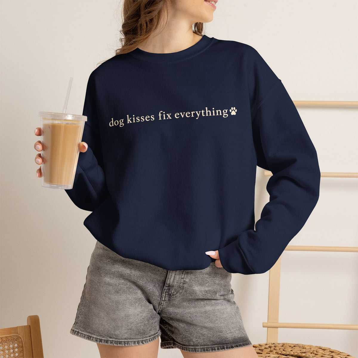 Dog Kisses Fix Everything Sweatshirt, Minimalist Dog Mom Crewneck, Cute Dog Lover Gift, Cozy Pet Mom Sweater, Christmas Gift for Dog Lovers