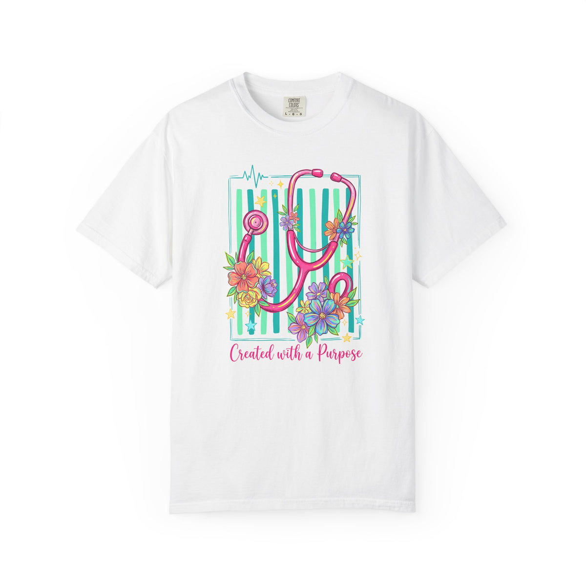 Created With a Purpose Nurse Shirt, Floral Stethoscope Tee, Comfort Colors Nurse T-Shirt, Nursing Student Gift, Nurse Appreciation Gift