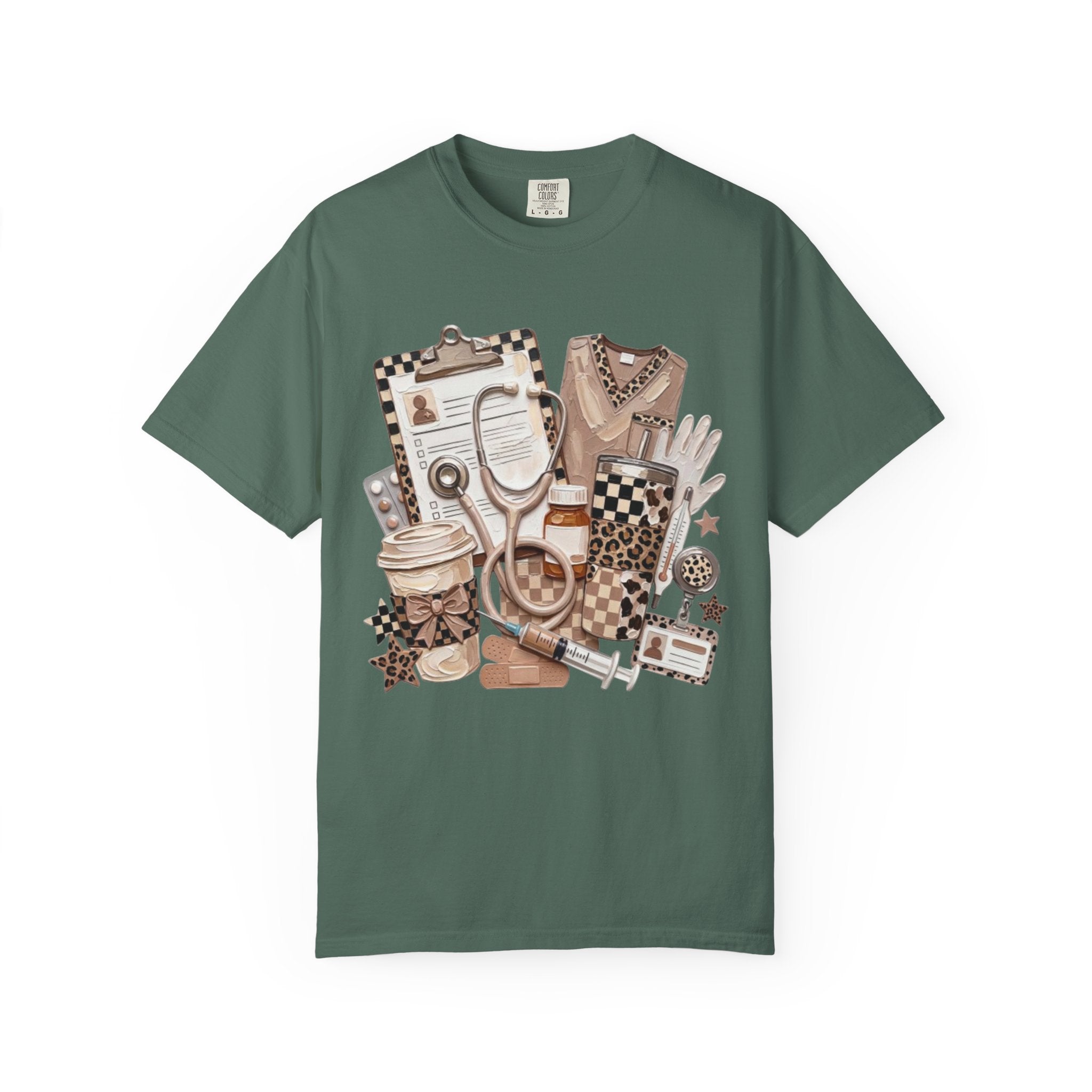 Nurse Essentials Graphic T Shirt Medical Stethoscope Coffee Clipboard Design