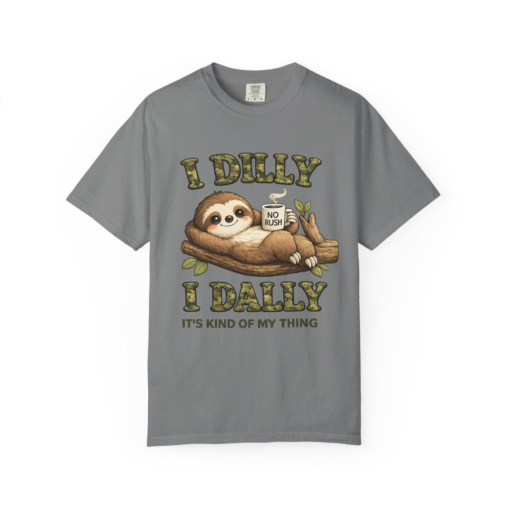 Sloth I Dilly I Dally Relaxed T-Shirt Funny Lazy Day Graphic Tee