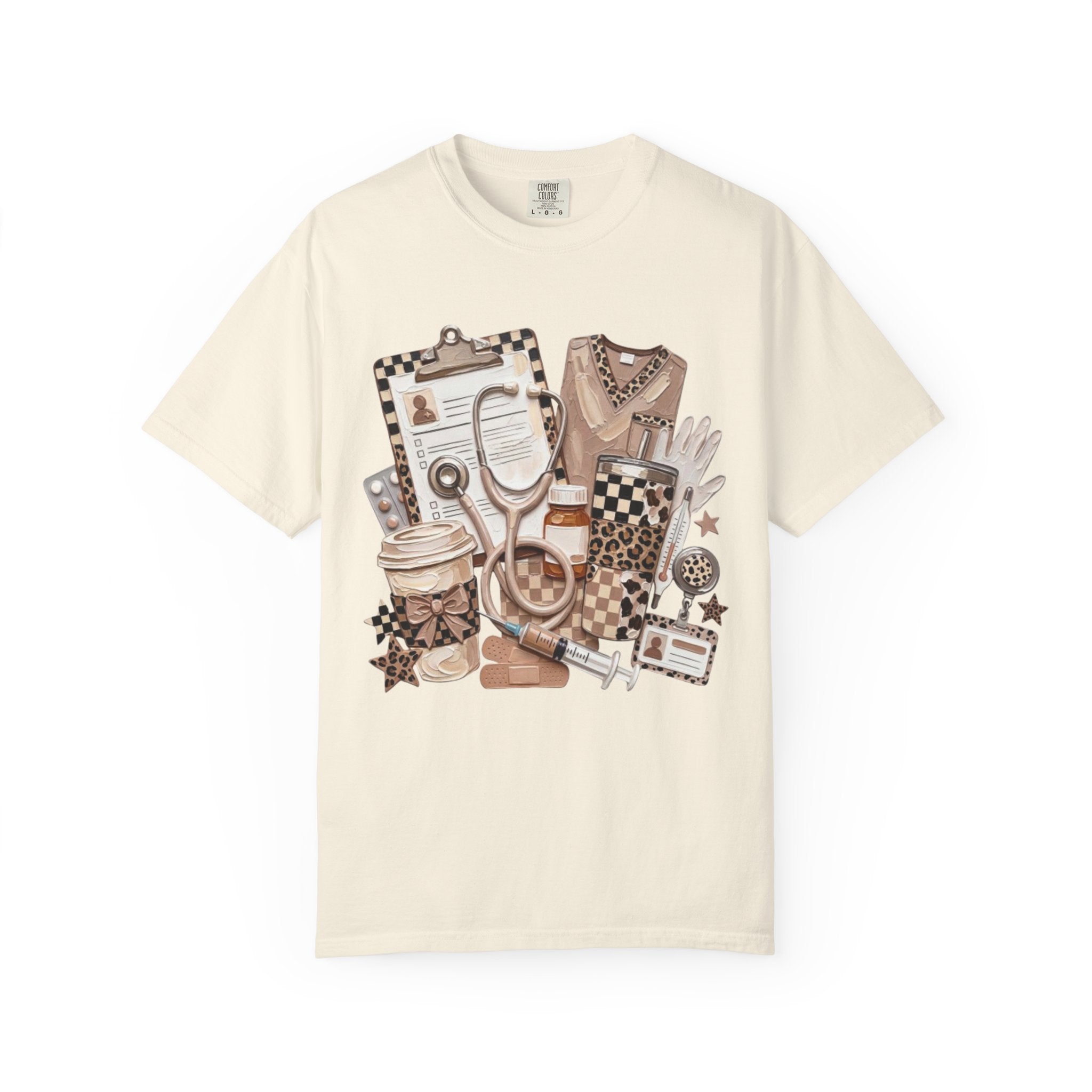 Nurse Essentials Graphic T Shirt Medical Stethoscope Coffee Clipboard Design