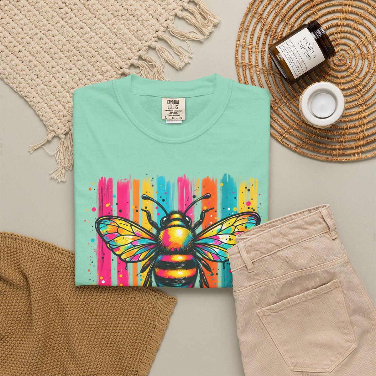 Bee Kind T Shirt Colorful Retro Striped Graphic Tee