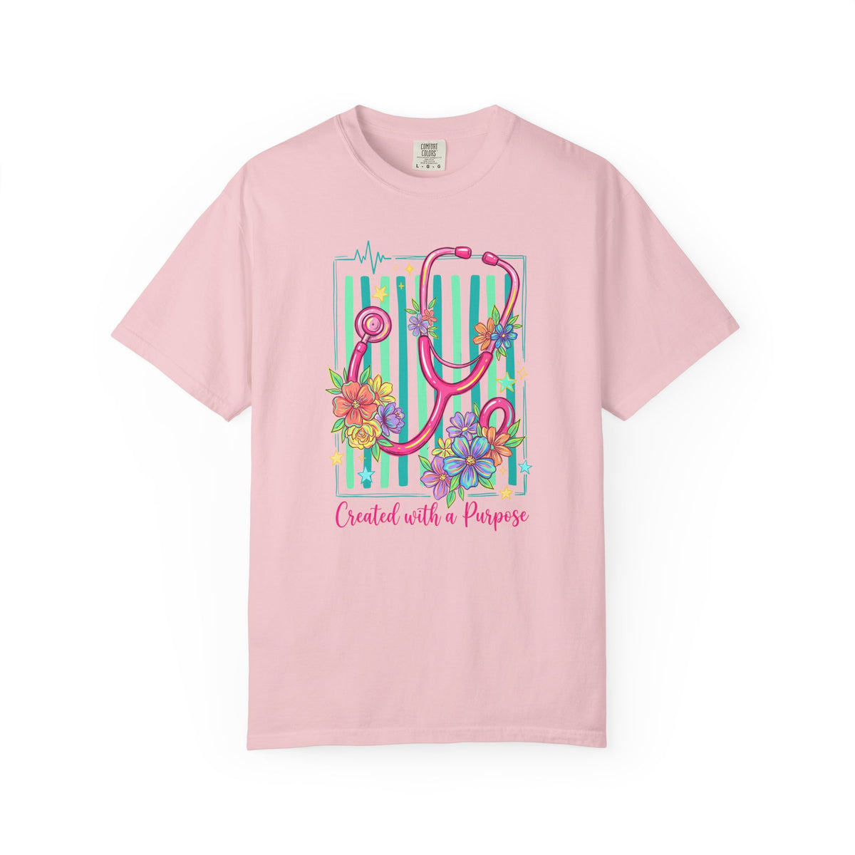 Created With a Purpose Nurse Shirt, Floral Stethoscope Tee, Comfort Colors Nurse T-Shirt, Nursing Student Gift, Nurse Appreciation Gift