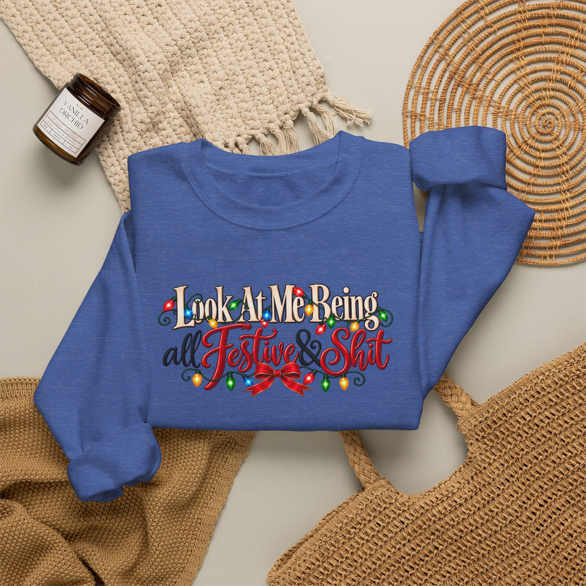 Funny Christmas Sweatshirt, Look at Me Being All Festive and Shit, Sarcastic Holiday Crewneck, Christmas Lights Sweatshirt, Xmas Gift