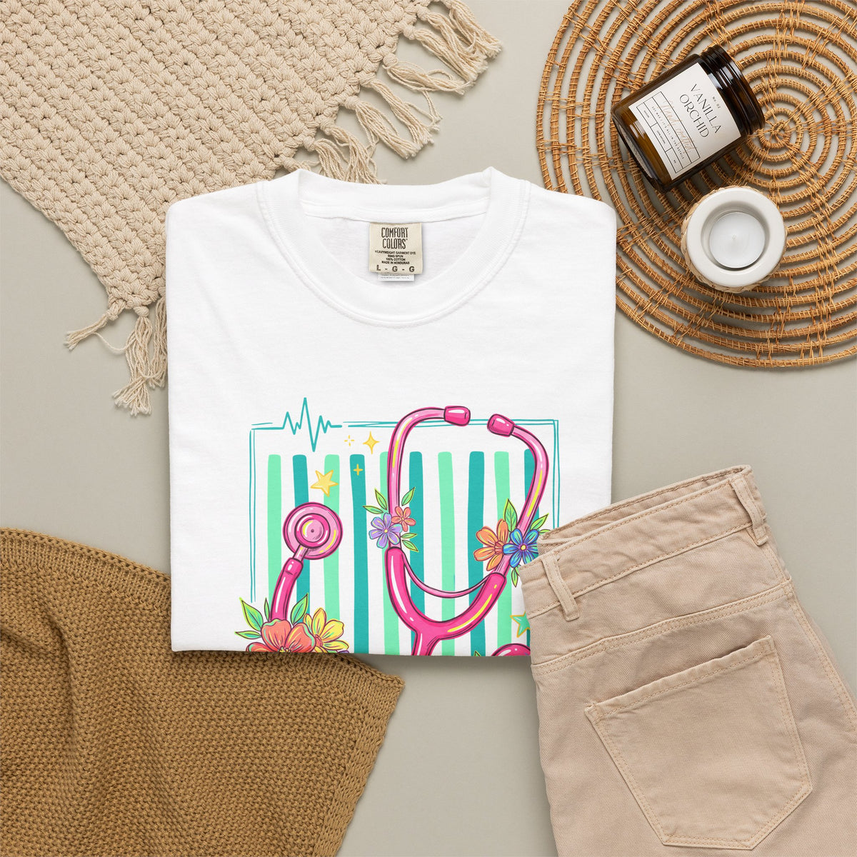 Created With a Purpose Nurse Shirt, Floral Stethoscope Tee, Comfort Colors Nurse T-Shirt, Nursing Student Gift, Nurse Appreciation Gift