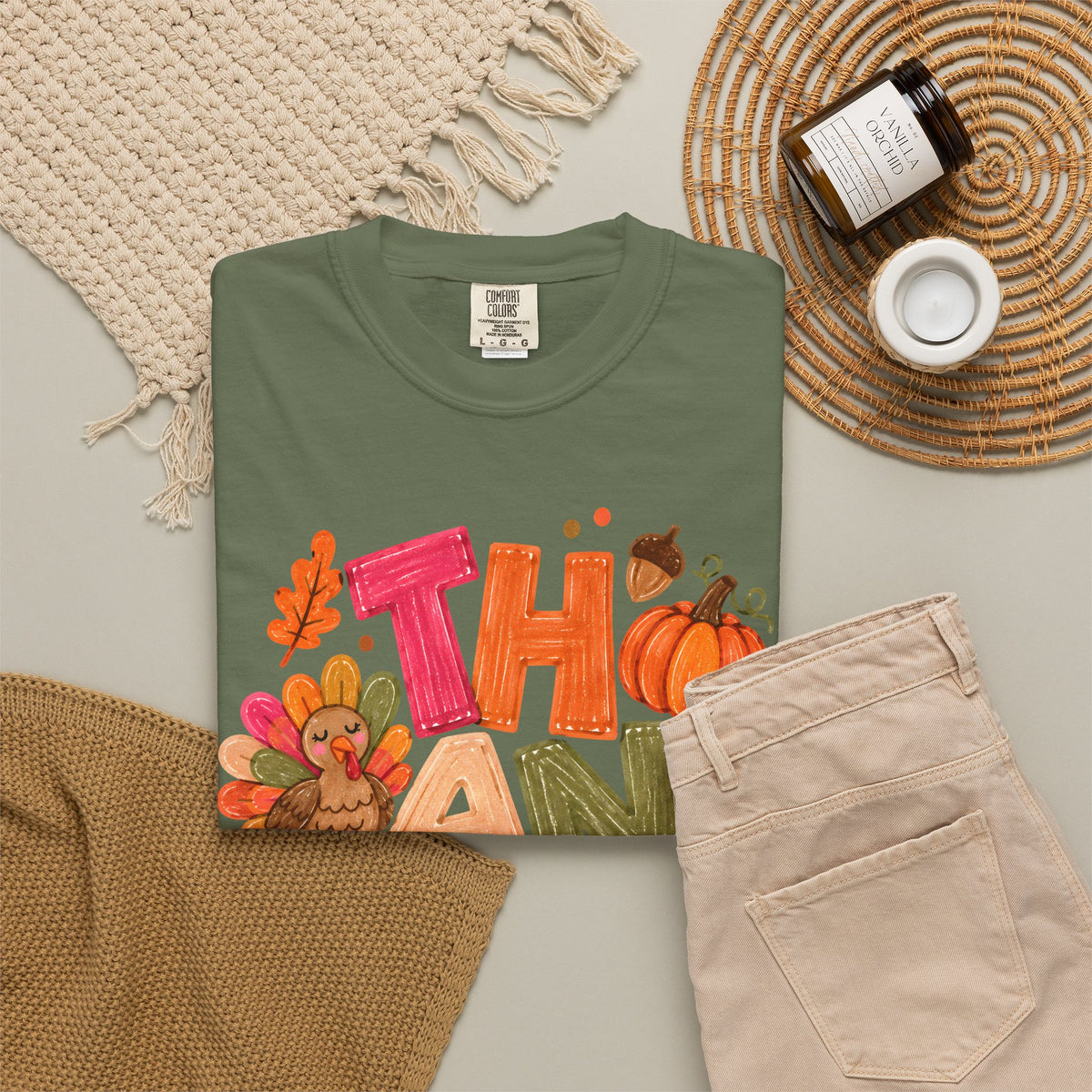 Thankful Turkey Shirt, Cute Thanksgiving Tee, Colorful Fall Graphic T-Shirt, Thanksgiving Outfit, Autumn Shirt, Fall Teacher Gift