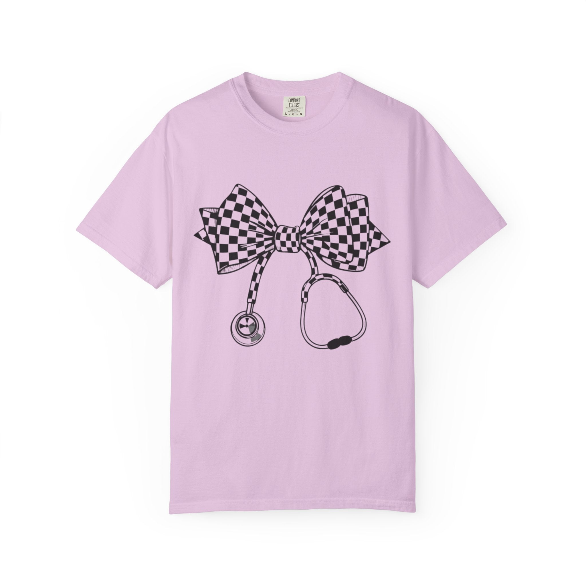 Checkerboard Bow Stethoscope T Shirt Nurse and Medical Student Gift