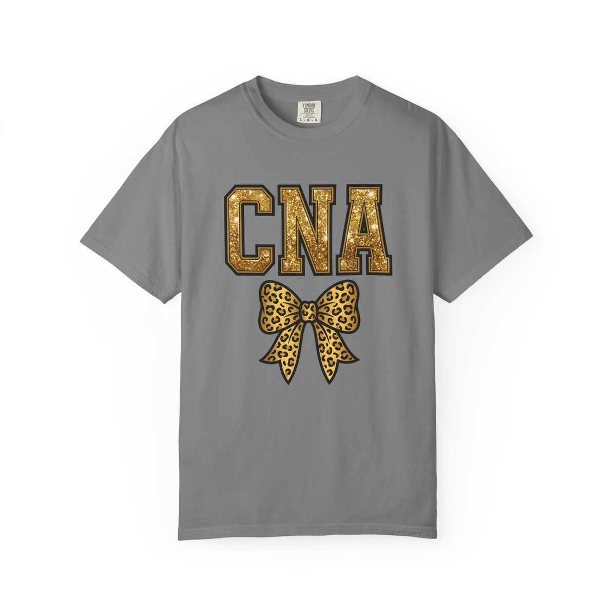 CNA Leopard Bow T Shirt Sparkle Gold Nurse Aide Tee