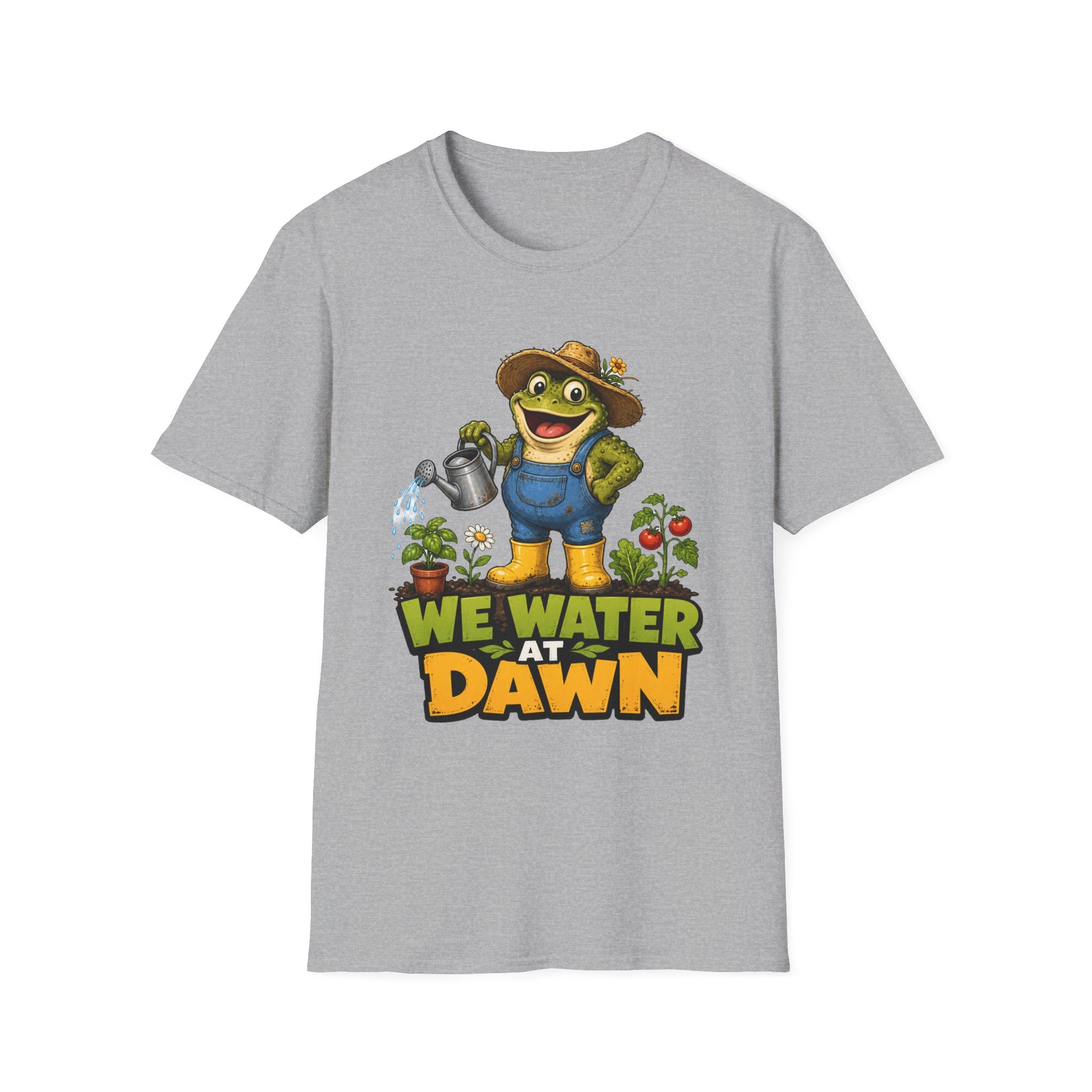 Garden Frog T‑Shirt — 'We Water at Dawn' Cute Gardener Tee