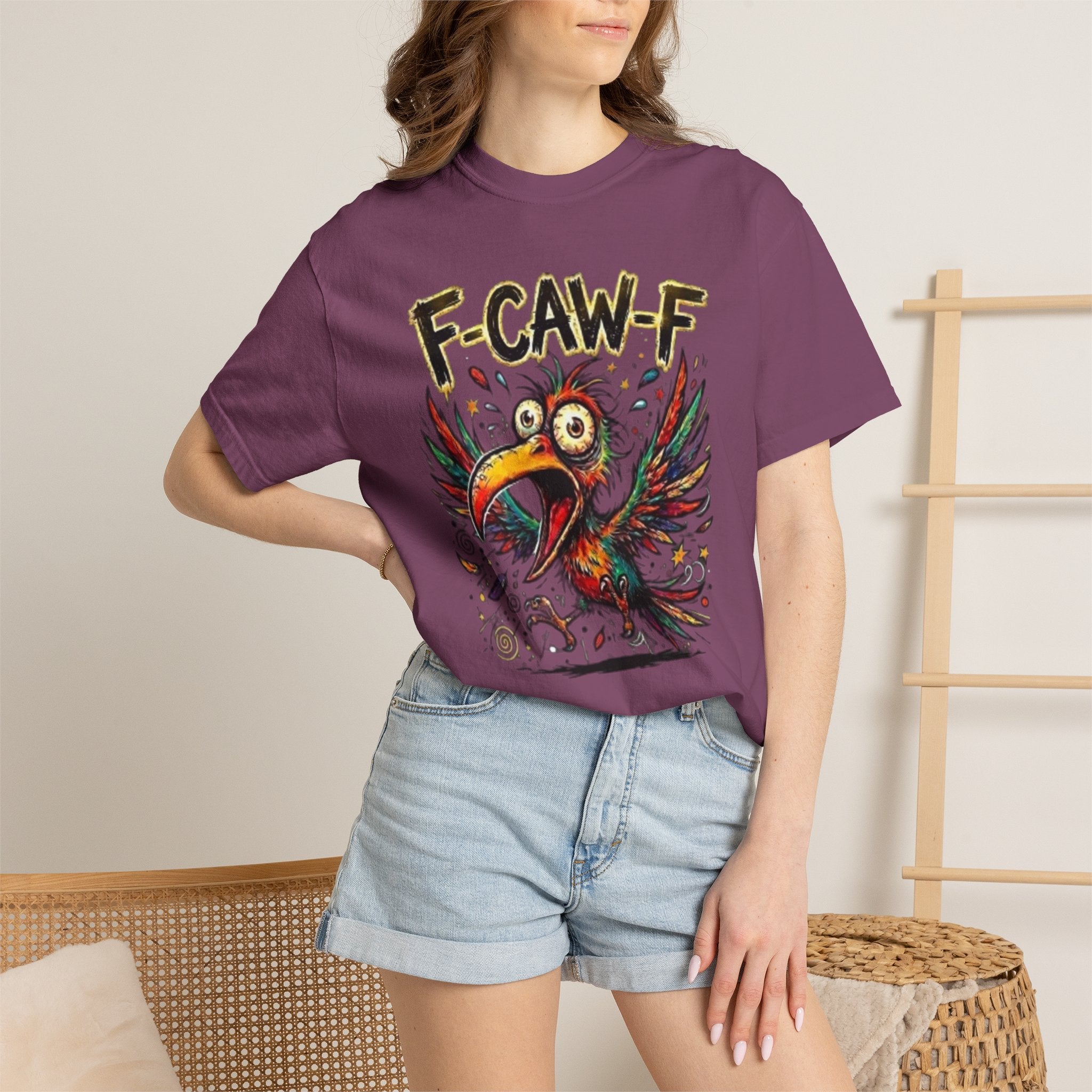 F-CAW-F Cartoon Parrot T-Shirt Colorful Tropical Bird Graphic Tee