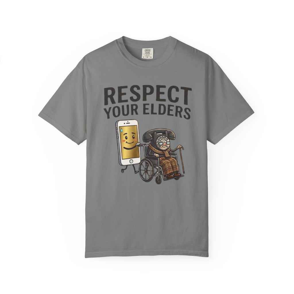 Respect Your Elders T-Shirt  Funny Retro Phone and Wheelchair Graphic Tee