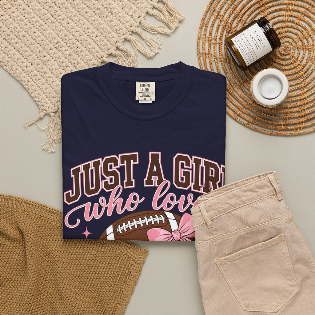 Just A Girl Who Loves Football T Shirt Pink Bow Football Tee