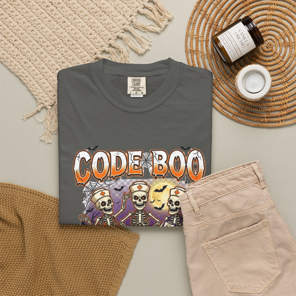 Nurse Code Boo Halloween T‑Shirt Spooky Season Skeletons