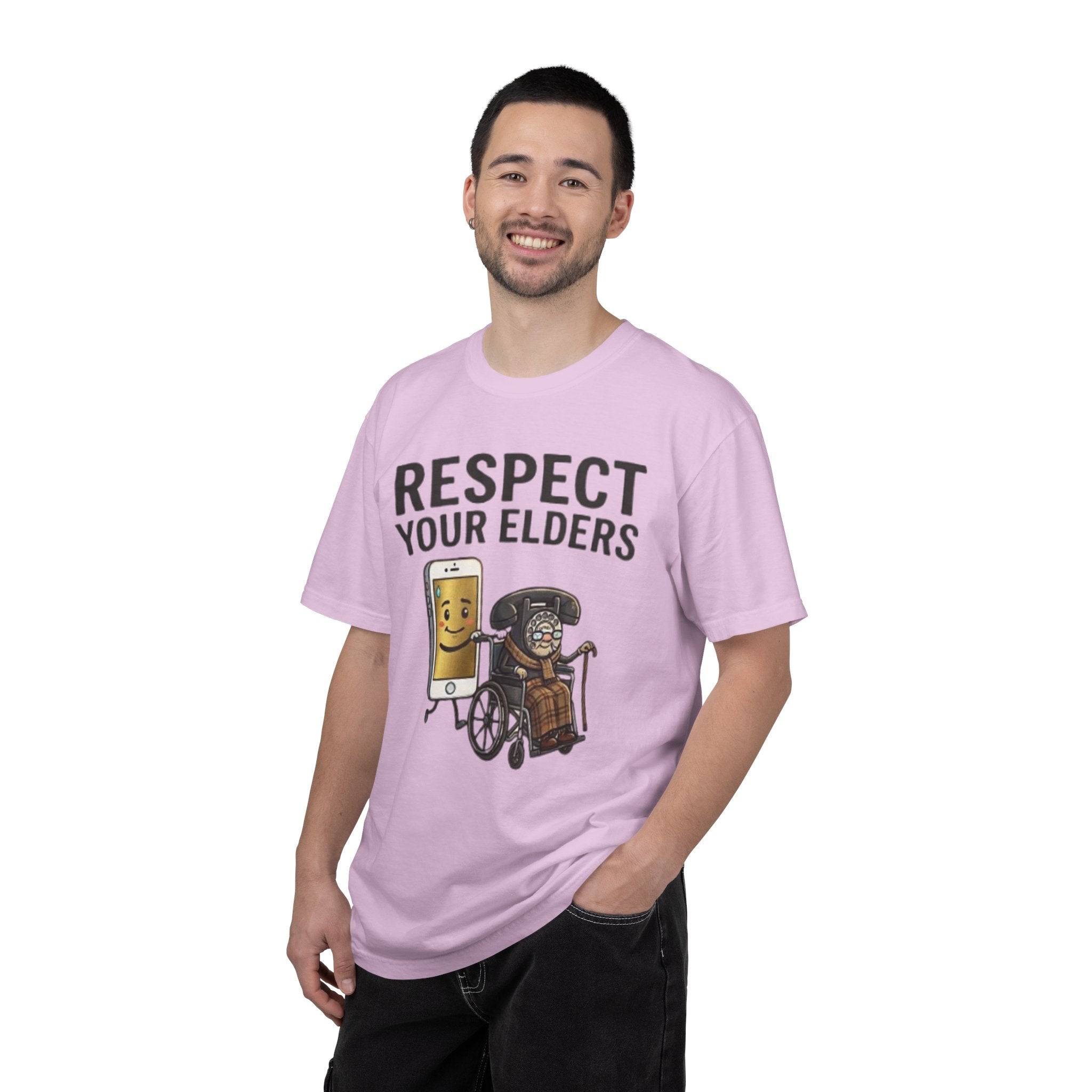 Respect Your Elders T-Shirt  Funny Retro Phone and Wheelchair Graphic Tee