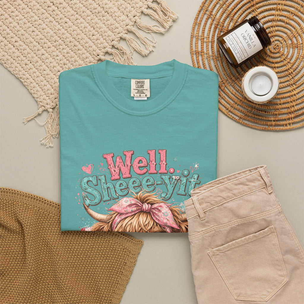 T-Shirt Well Sheey it Cute Highland Cow Graphic Tee