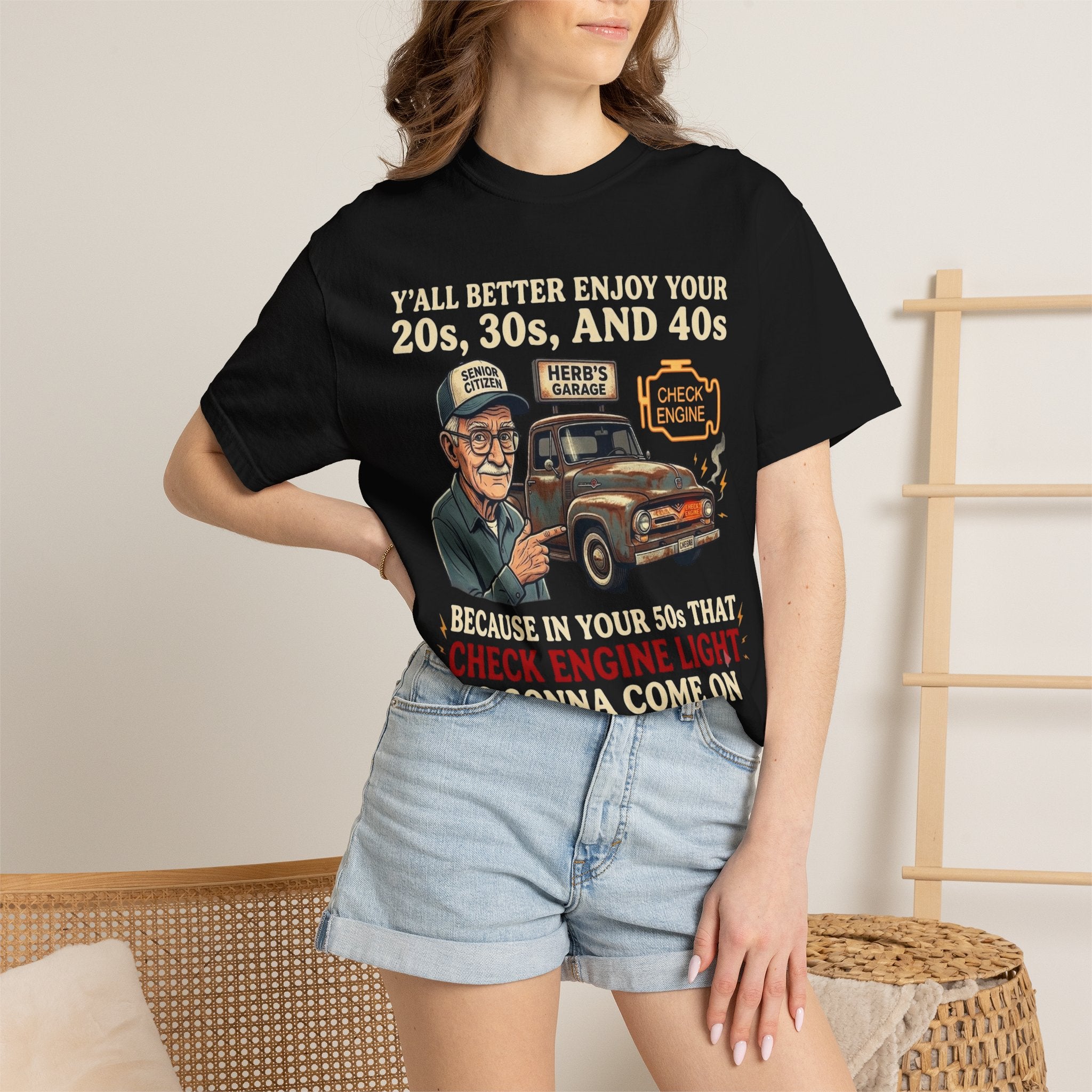 Check Engine Light Tee Shirt Funny Vintage Grandpa Truck Tee