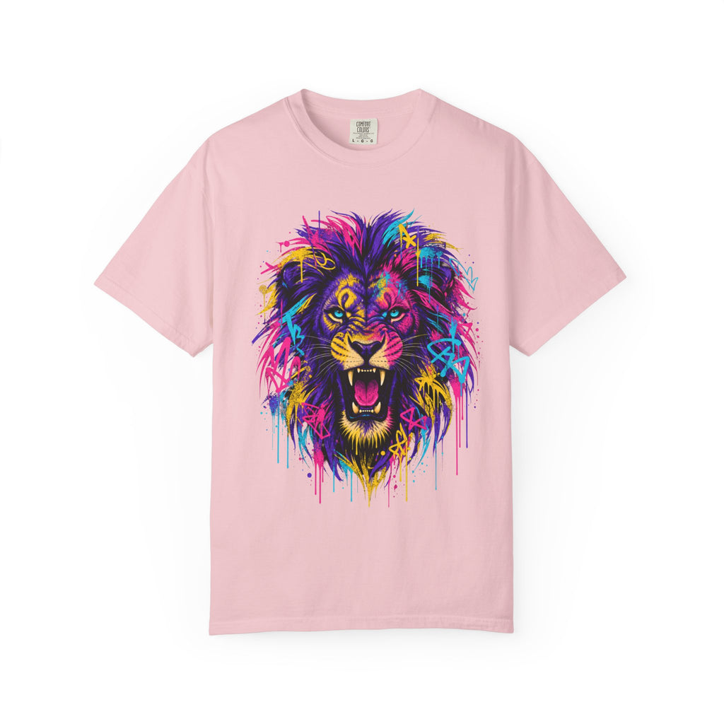 Colorful Roaring Lion T Shirt Vibrant Neon Animal Graphic Tee